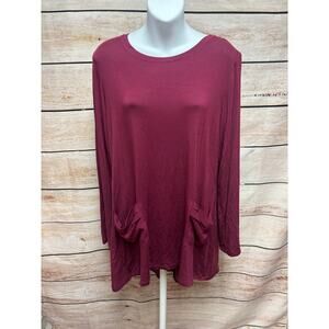 Logo by Lori Goldstein Blouse Womens Size Large Long Sleeve Maroon  Shirt Tunic